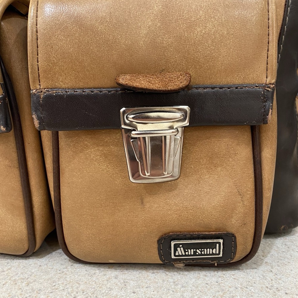 Vintage Marsand Camera Messenger Bag Tan Brown Faux Leather Utility Photography - Picture 2 of 11